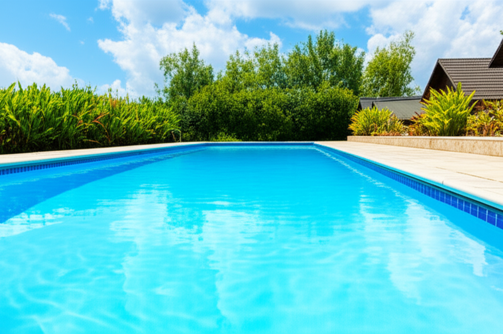 – Generate a high-quality, relevant image prompt for: Fiberglass Pool: Flawless Gelcoat Care & Maint