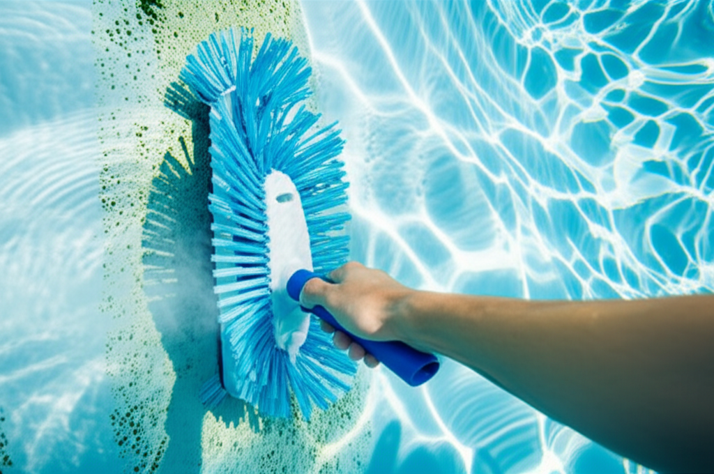 &ndash; Generate a high-quality, relevant image prompt for: Brushing Pool Walls: Best & Effortless Algae R