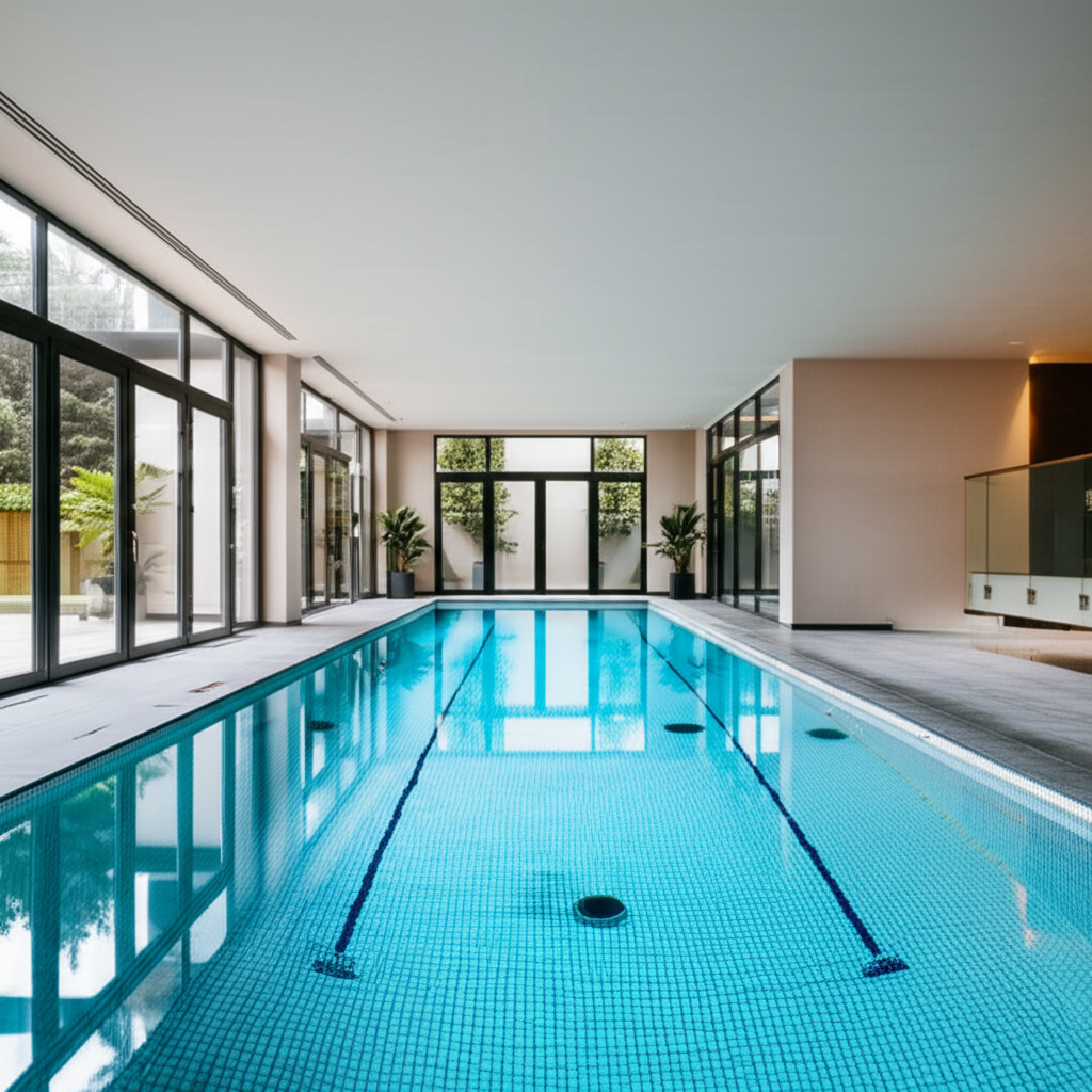 – Generate a high-quality, relevant image prompt for: Lap Pool Design: Stunning & Effortless Fitness