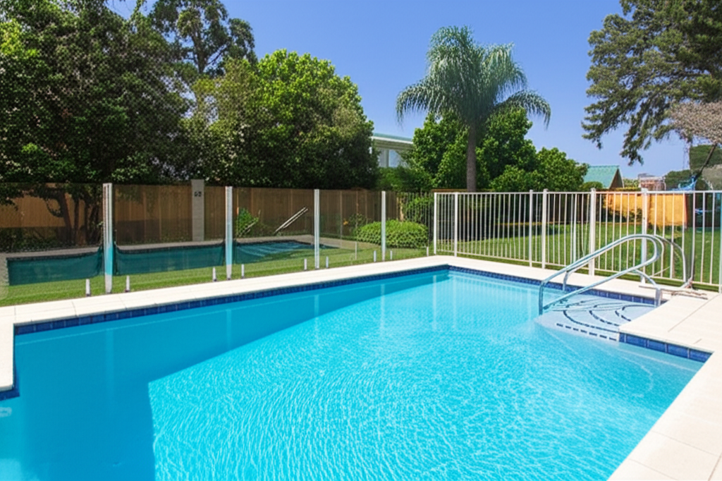 – Generate a high-quality, relevant image prompt for: Pool Fence: Stunning & Safe Design Ideas
– do
