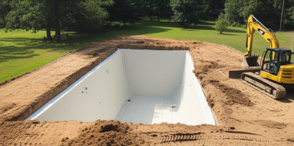 &ndash; Generate a high-quality, relevant image prompt for: Pool Excavation: Expert, Effortless Ground Pre