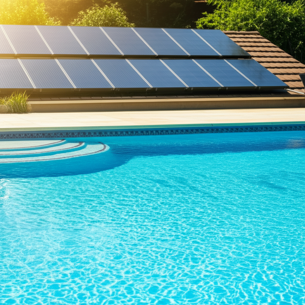&ndash; Generate a high-quality, relevant image prompt for: Solar Pool Heaters: Ultimate, Effortless Warmt