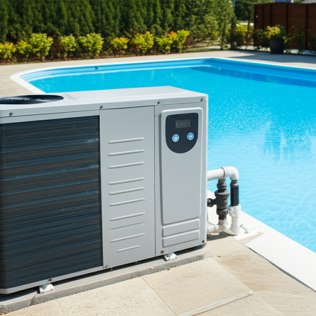 – Generate a high-quality, relevant image prompt for: Pool Heat Pumps: Must-Have, Affordable Electri