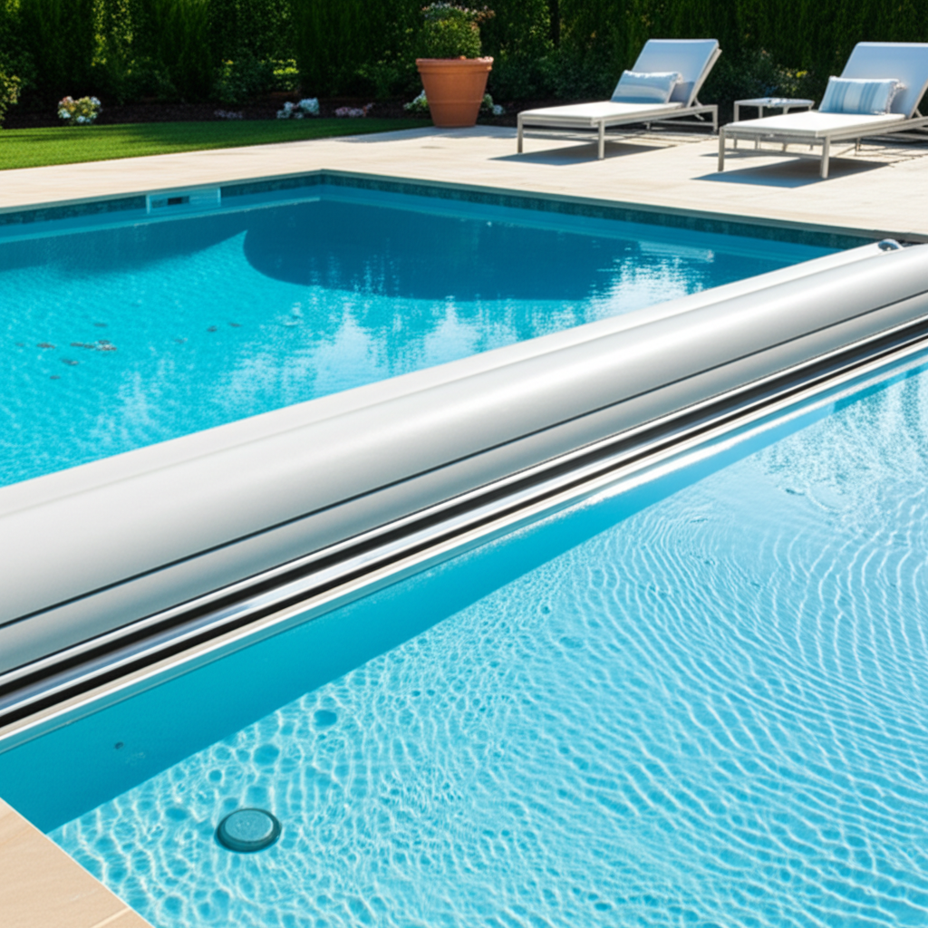 &ndash; Generate a high-quality, relevant image prompt for: Automatic Pool Covers: Stunning & Effortless