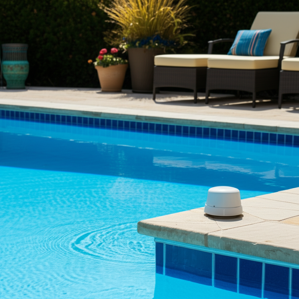 – Generate a high-quality, relevant image prompt for: Pool Safety Alarm: Instant, Proven Peace of Mi