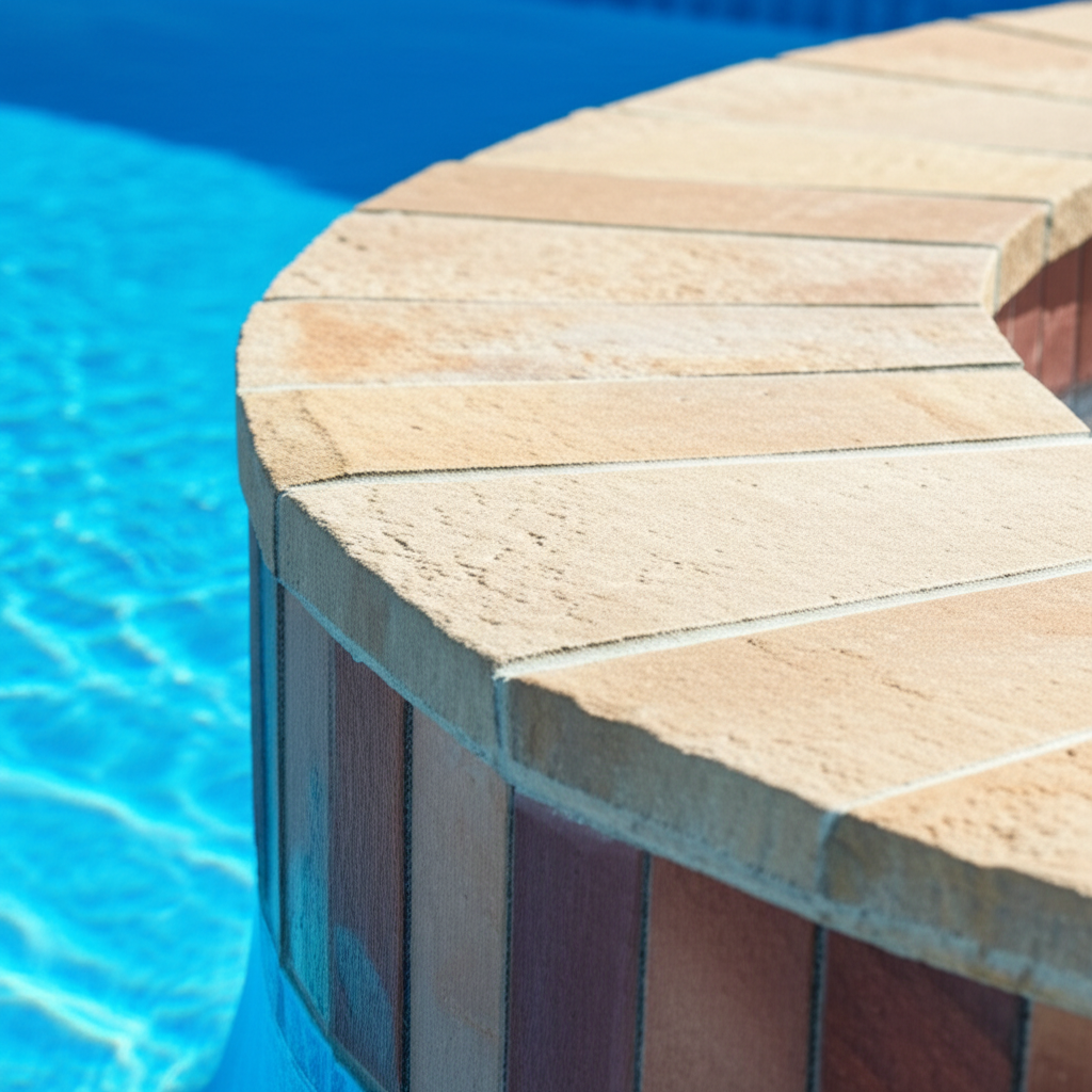 – Generate a high-quality, relevant image prompt for: Pool Edge: Ultimate Coping Materials for Stunn