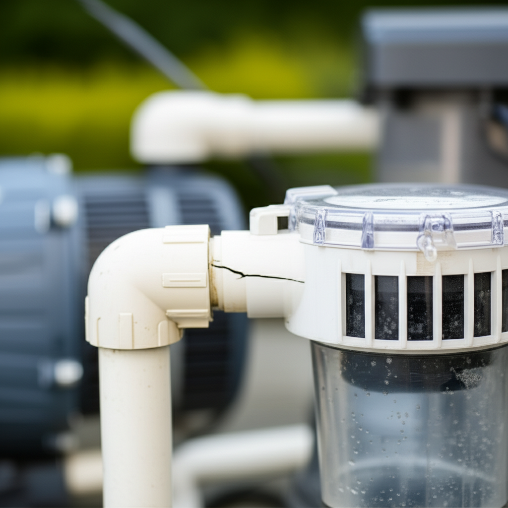 &ndash; Generate a high-quality, relevant image prompt for: Air Leak in Suction Line: Stop Costly Pool Pum
