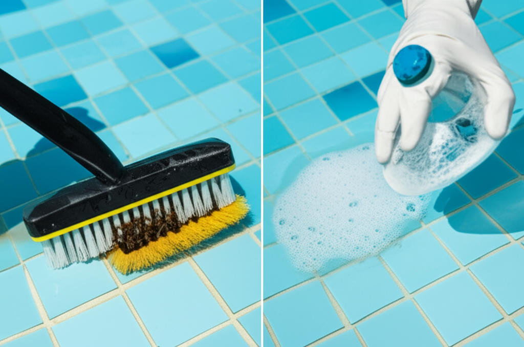 &ndash; Generate a high-quality, relevant image prompt for: Pool Stains: Eradicate Ugly Organic & Metal St